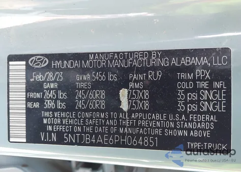 2023 Hyundai Santa Cruz Sel from USA, damaged, VIN 5NTJB4AE6PH064851